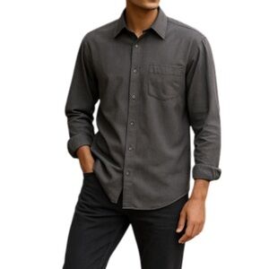 JAMES CAMPBELL Long Sleeve Dress Shirt Textured Cotton Print Grey Size M